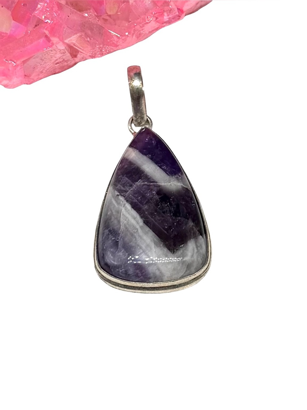 Chevron Amethyst Necklace Pendant 925 Sterling Silver Overlay